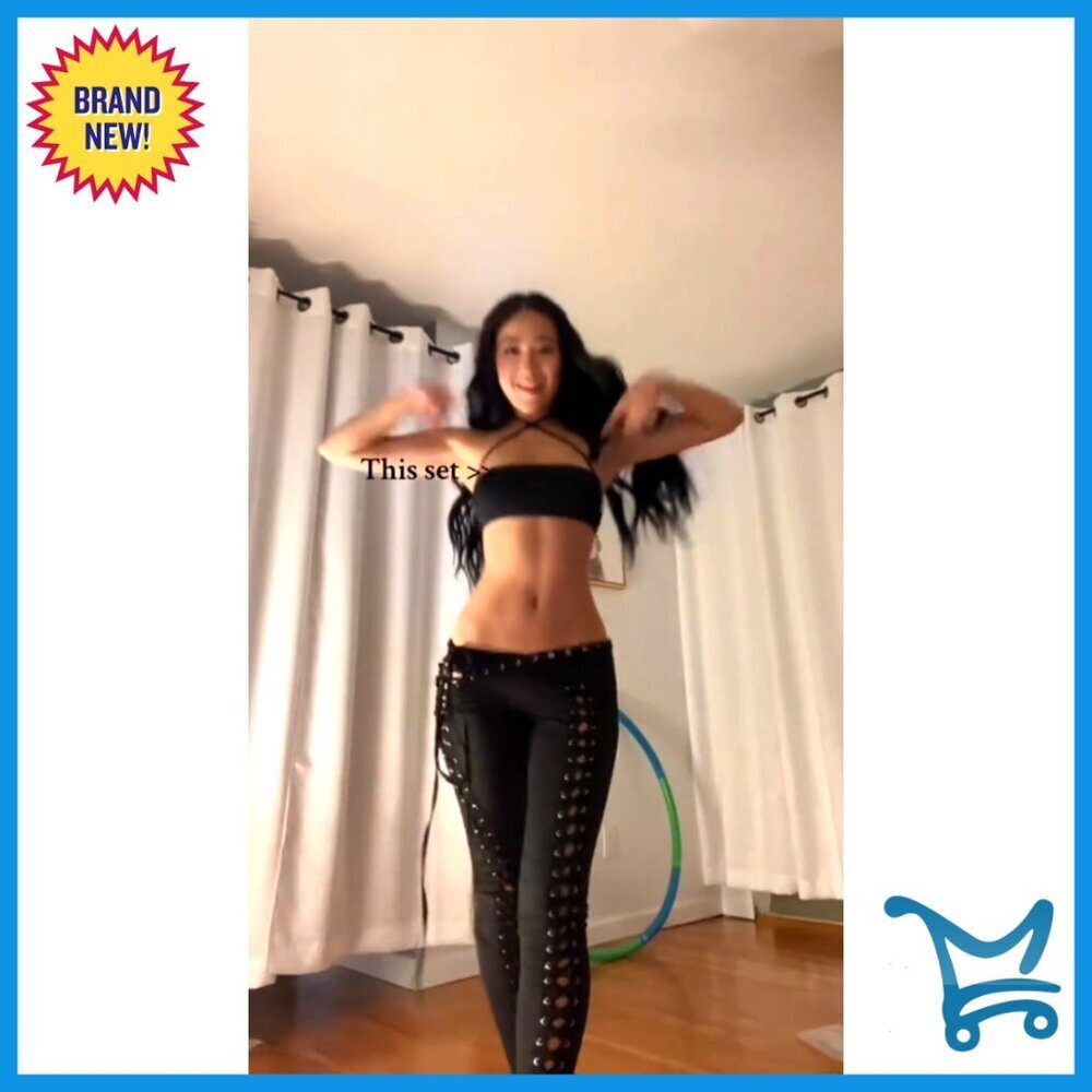 Sexy Two Piece Set Halter Tube Top High Waist Lace Up Pants Club Outfit - Picture 4 of 6